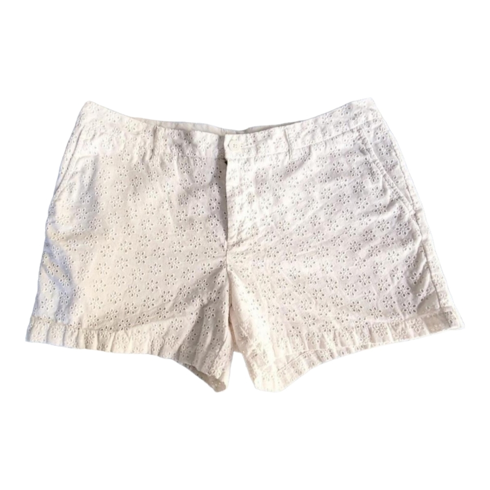 faded glory white eyelit shorts with button waistline and front zip